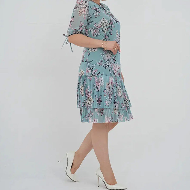 🌹Elegáns sifon hosszú pliszírozott ruha rövid ujjakkal