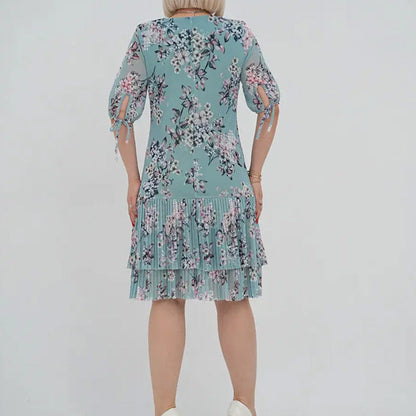 🌹Elegáns sifon hosszú pliszírozott ruha rövid ujjakkal