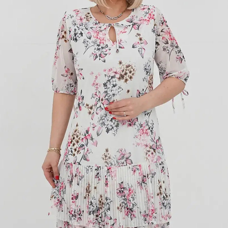 🌹Elegáns sifon hosszú pliszírozott ruha rövid ujjakkal