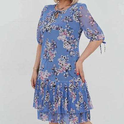 🌹Elegáns sifon hosszú pliszírozott ruha rövid ujjakkal