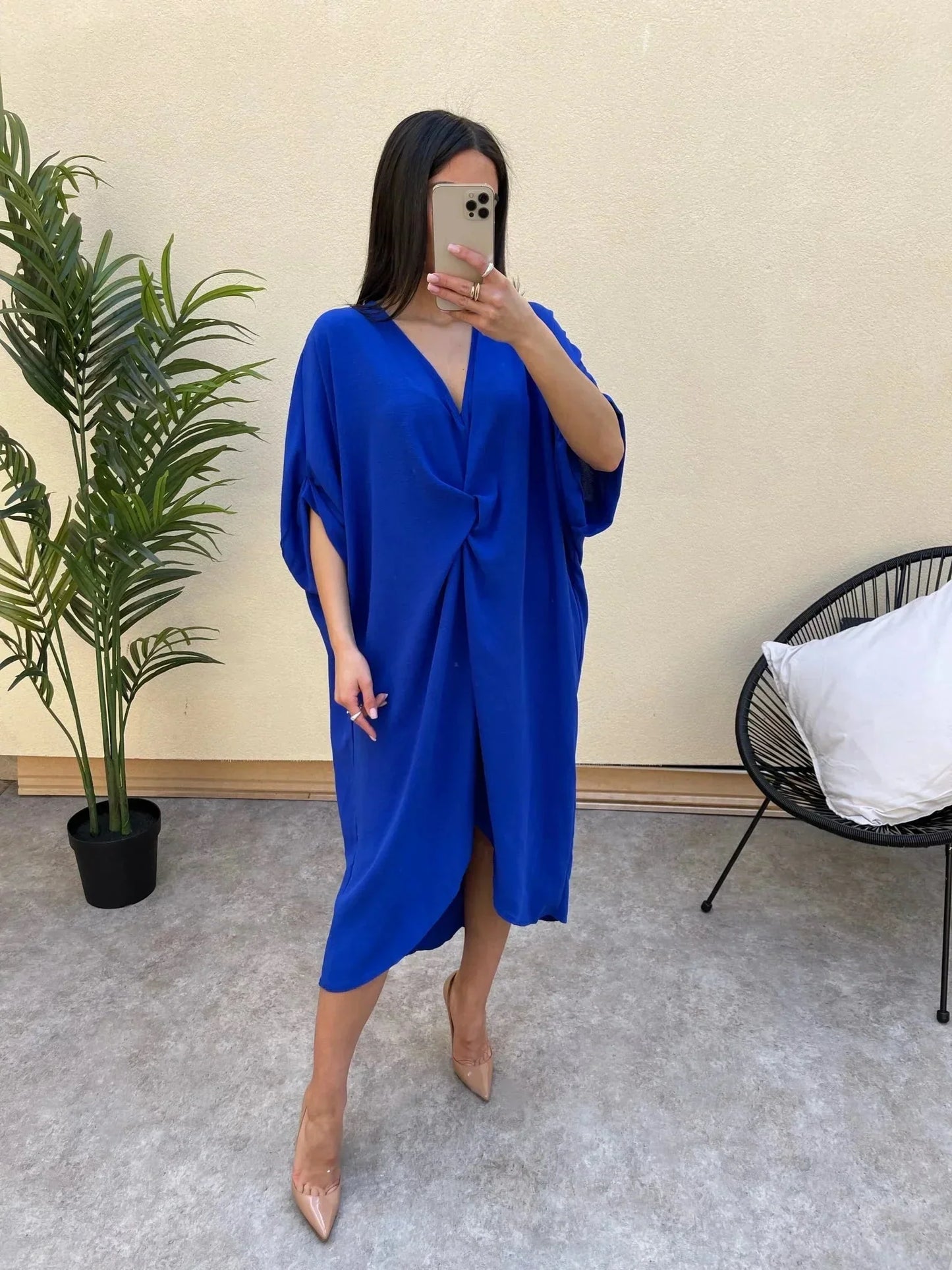 💖UTOLSÓ NAPI PROMÓCIÓ - 50% KEDVEZMÉNY💖Női V-nyakú, szabálytalan, bő ruha
