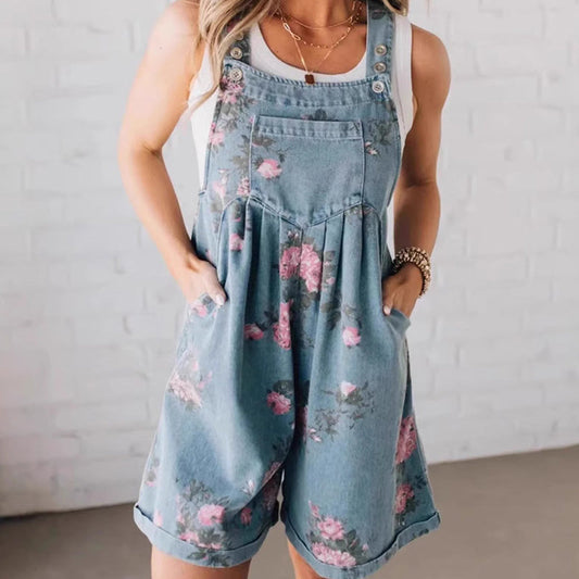 💖UTOLSÓ NAPI PROMÓCIÓ - 50% KEDVEZMÉNY💖Vintage virágos nyomtatott farmer jumpsuit