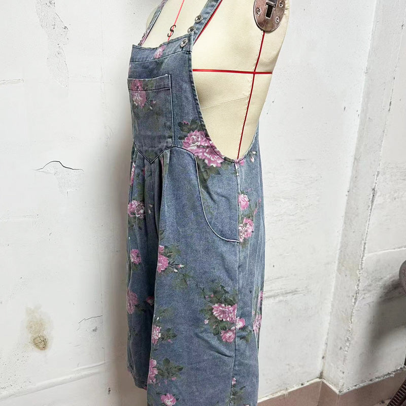 💖UTOLSÓ NAPI PROMÓCIÓ - 50% KEDVEZMÉNY💖Vintage virágos nyomtatott farmer jumpsuit