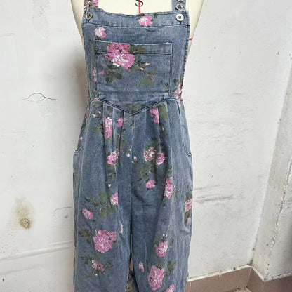 💖UTOLSÓ NAPI PROMÓCIÓ - 50% KEDVEZMÉNY💖Vintage virágos nyomtatott farmer jumpsuit