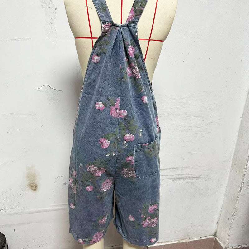 💖UTOLSÓ NAPI PROMÓCIÓ - 50% KEDVEZMÉNY💖Vintage virágos nyomtatott farmer jumpsuit