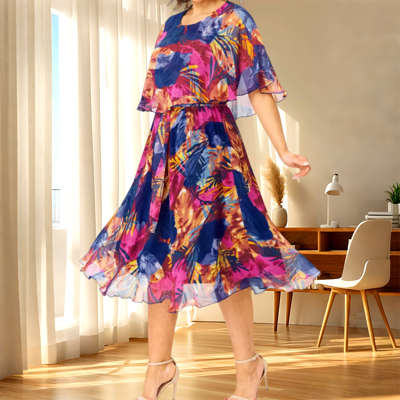 👗 Elegáns női fél ujjú virágos női ruha