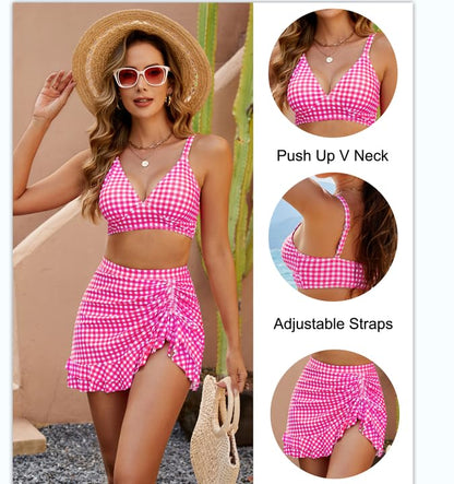 👙Magas derekú női bikiniszett haskontroll Gingham