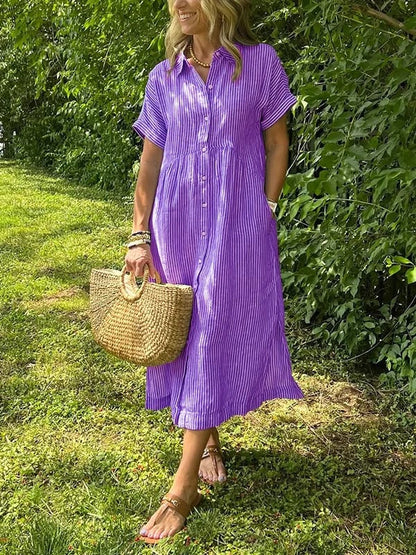🔥👗 Csíkos ingruha hajtókával és gombokkal | Funkcionális zsebekkel