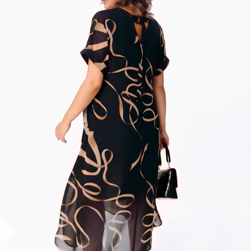 【S-5XL】❄️Chiffon nyomtatott hosszú ruha
