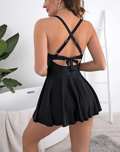 【S-2XL】🩱Női kivágott egyrészes szoknyás fürdőruha