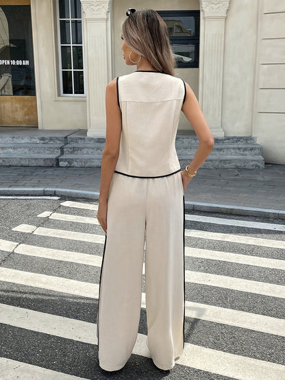 💖 UTOLSÓ NAPI PROMÓCIÓ - 50% KEDVEZMÉNY 💖Női Wrap ujjatlan mellény húzózsinórral derék Cincher 2 darabos szettel
