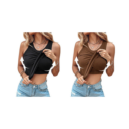 [S-2XL]🎉🩱Női bordázott tank top polcos melltartóval
