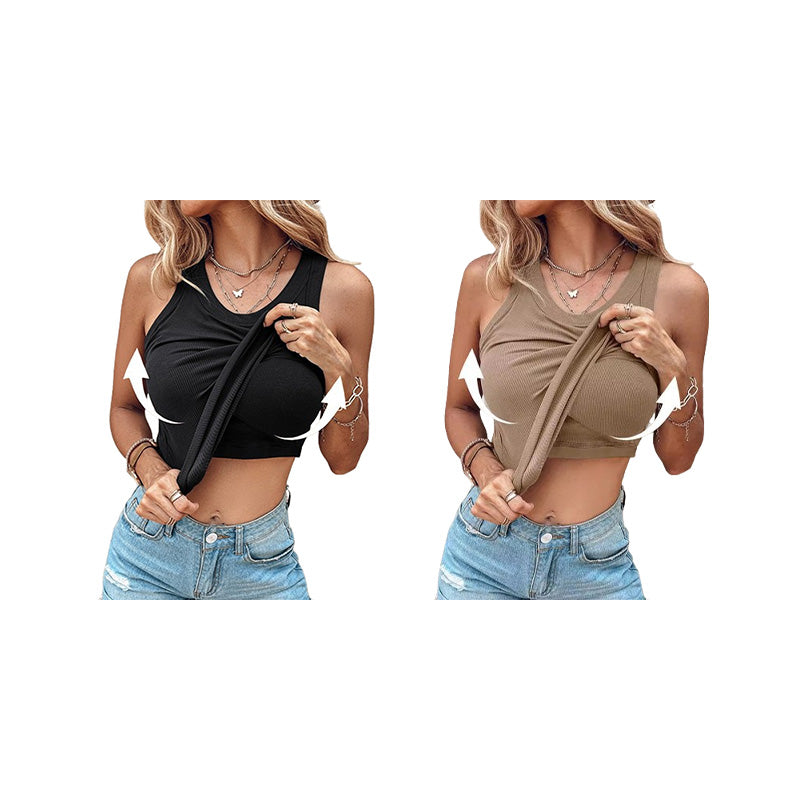 [S-2XL]🎉🩱Női bordázott tank top polcos melltartóval