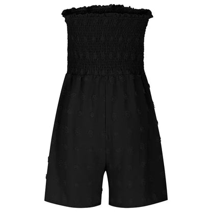 💖UTOLSÓ NAPI PROMÓCIÓ - 50% KEDVEZMÉNY💖Női pánt nélküli Frill Trim Shirred Tie Front széles lábú cső Romper