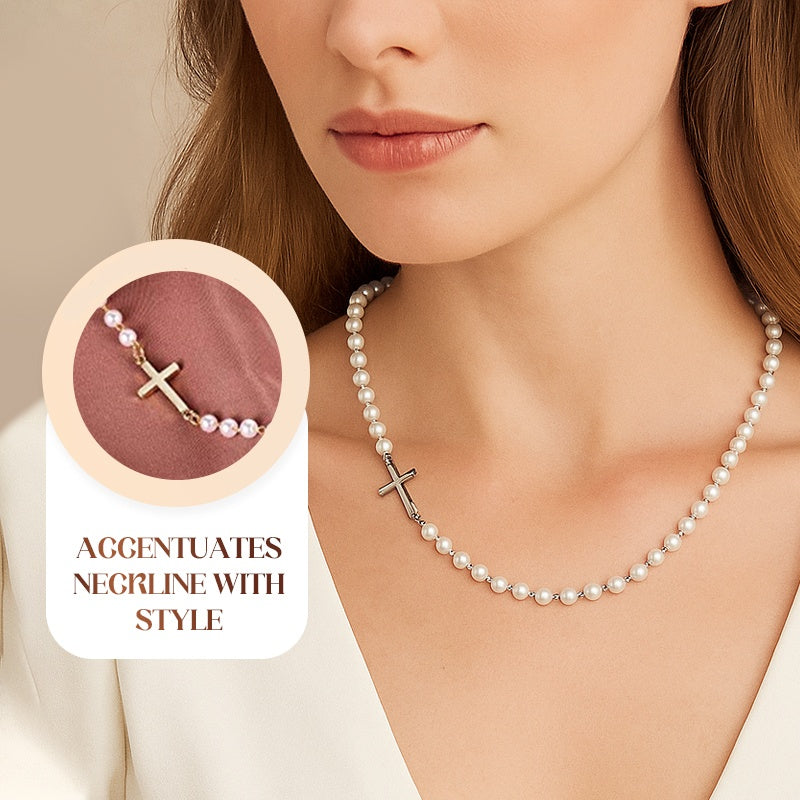 💖UTOLSÓ NAPI PROMÓCIÓ - 50% KEDVEZMÉNY💖Női elegáns kereszt szintetikus gyöngy nyaklánc