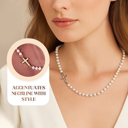 💖UTOLSÓ NAPI PROMÓCIÓ - 50% KEDVEZMÉNY💖Női elegáns kereszt szintetikus gyöngy nyaklánc