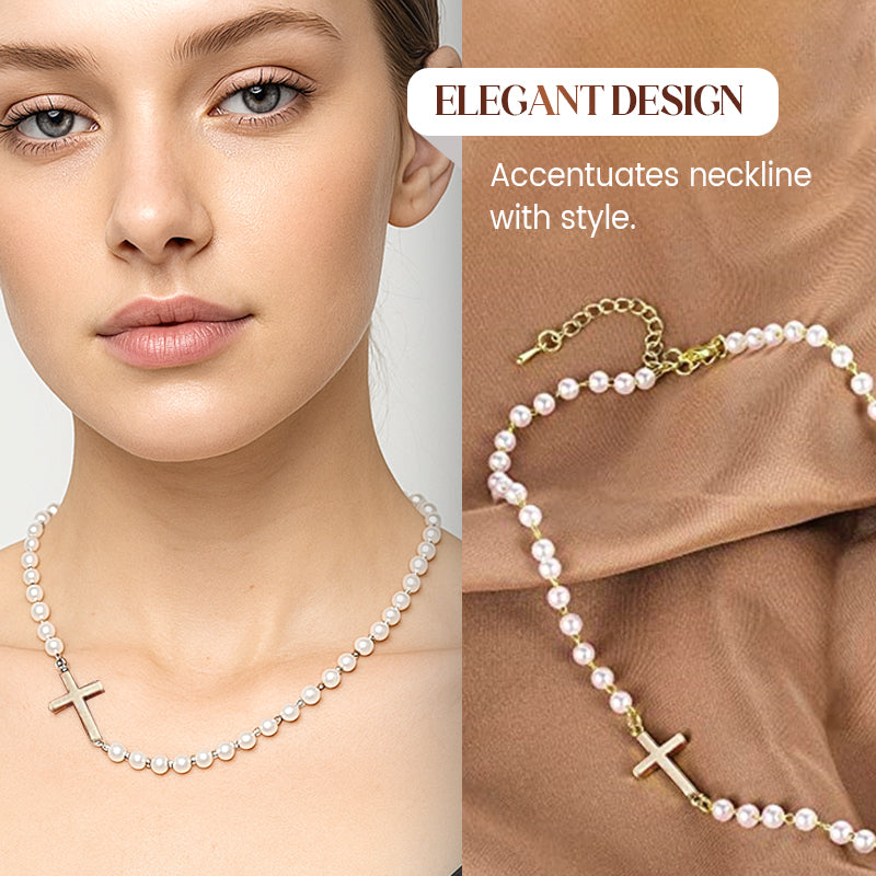 💖UTOLSÓ NAPI PROMÓCIÓ - 50% KEDVEZMÉNY💖Női elegáns kereszt szintetikus gyöngy nyaklánc
