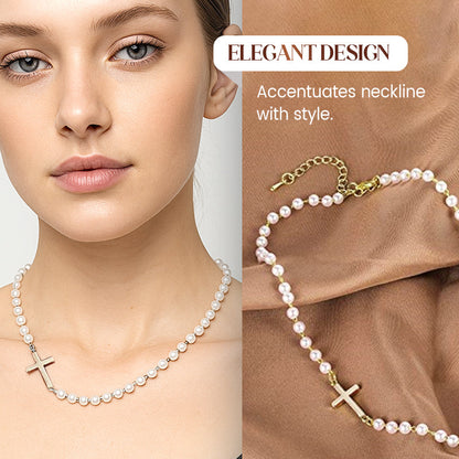 💖UTOLSÓ NAPI PROMÓCIÓ - 50% KEDVEZMÉNY💖Női elegáns kereszt szintetikus gyöngy nyaklánc