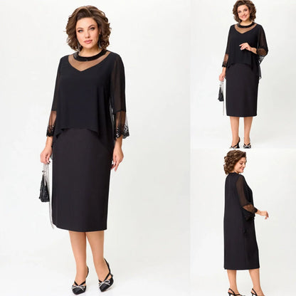 💖 UTOLSÓ NAPI PROMÓCIÓ - 50% KEDVEZMÉNY 💖Női elegáns fekete 3/4 ujjú ceruzaruha