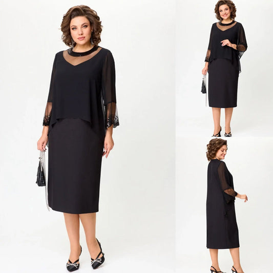 💖 UTOLSÓ NAPI PROMÓCIÓ - 50% KEDVEZMÉNY 💖Női elegáns fekete 3/4 ujjú ceruzaruha