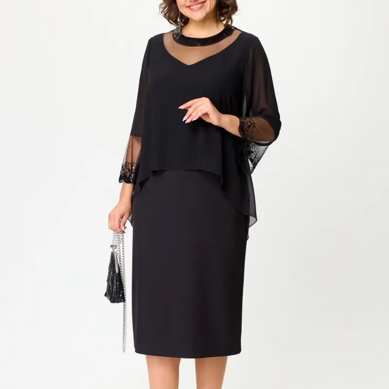💖 UTOLSÓ NAPI PROMÓCIÓ - 50% KEDVEZMÉNY 💖Női elegáns fekete 3/4 ujjú ceruzaruha