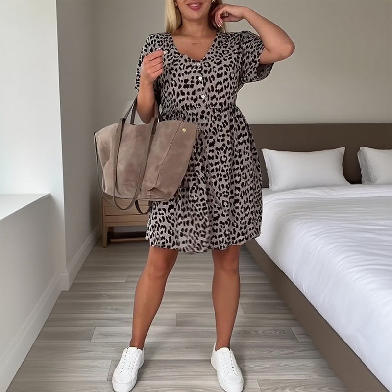 💖 UTOLSÓ NAPI PROMÓCIÓ - 50% KEDVEZMÉNY 💖Női alkalmi V-nyakú rövid ujjú ruha