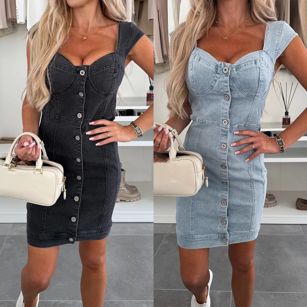 💖 UTOLSÓ NAPI PROMÓCIÓ - 50% KEDVEZMÉNY 💖Női alkalmi gombos farmer ruha