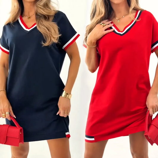 💖 UTOLSÓ NAPI PROMÓCIÓ - 50% KEDVEZMÉNY 💖Női csíkos splicing ruha - Retro hangulat, modern kényelem