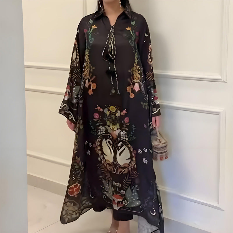 💖 UTOLSÓ NAPI PROMÓCIÓ - 50% KEDVEZMÉNY 💖Női nyomtatott V-nyakú laza hosszú ujjú Maxi ruha