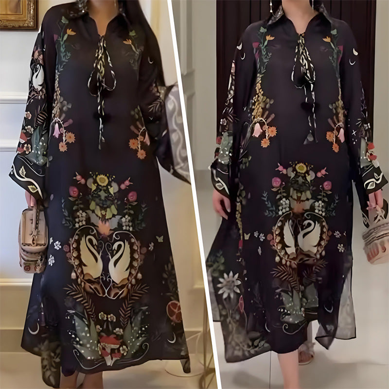 💖 UTOLSÓ NAPI PROMÓCIÓ - 50% KEDVEZMÉNY 💖Női nyomtatott V-nyakú laza hosszú ujjú Maxi ruha